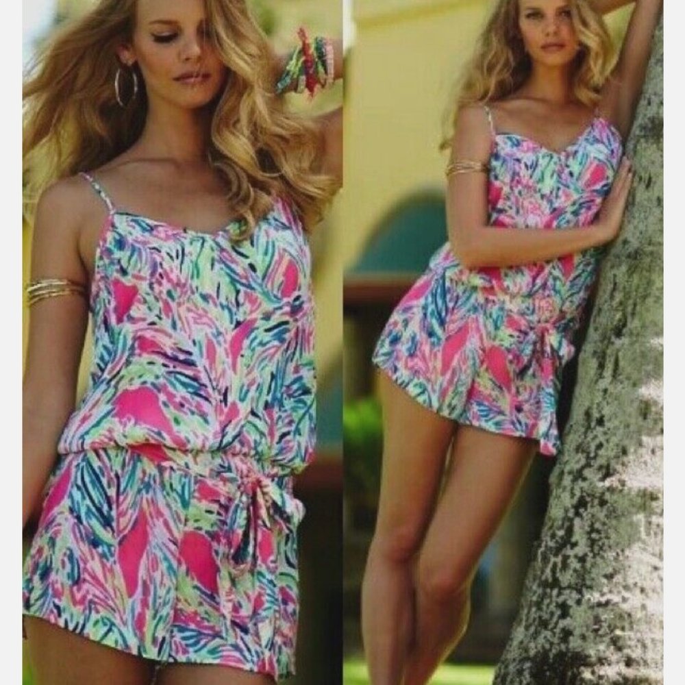 Palm Reader Preppy Tropical Cruise Deanna Tank Romper STRAP REPLACEMENT NEEDED S